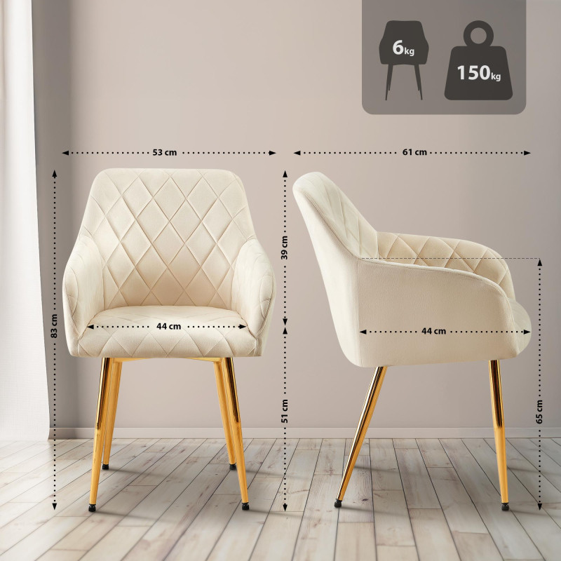 Silla de comedor Monett, terciopelo G, crema