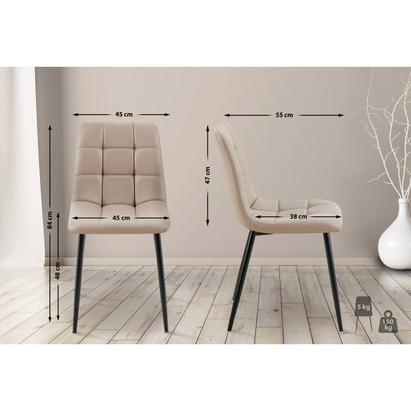 Conjunto de 4 sillas de comedor, Antibes, polipiel, topo