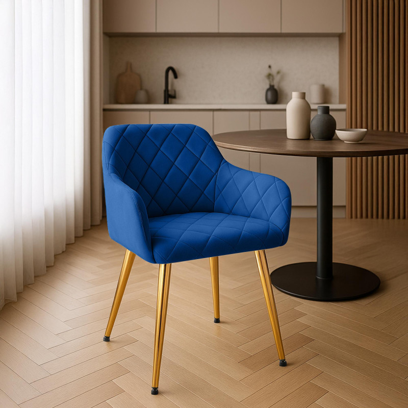 Ensemble de 2 chaises de salle à manger Monett, velours, bleu foncé