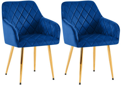 Ensemble de 2 chaises de salle à manger Monett, velours, bleu foncé