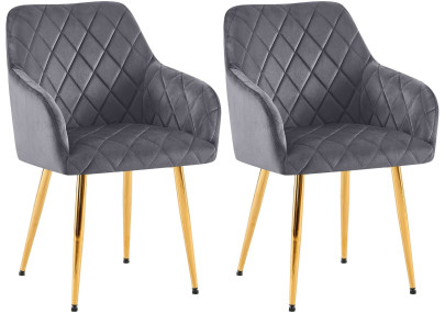 Ensemble de 2 chaises de salle à manger Monett, velours, gris foncé