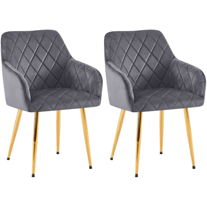 Conjunto de 2 sillas de comedor Monett, terciopelo, gris oscuro
