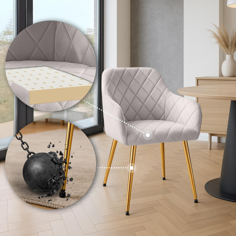 Ensemble de 2 chaises de salle à manger Monett, velours, gris