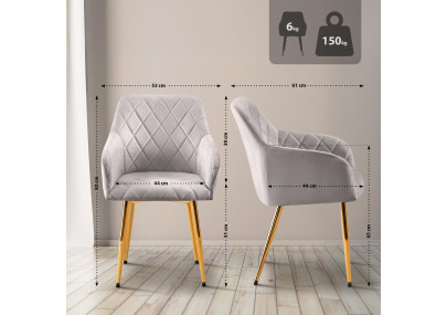 Ensemble de 2 chaises de salle à manger Monett, velours, gris