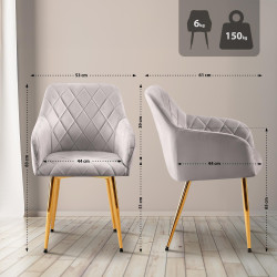 Ensemble de 2 chaises de salle à manger Monett, velours, gris