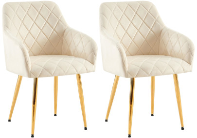 Ensemble de 2 chaises de salle à manger Monett en velours crème.
