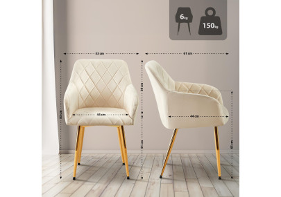 Ensemble de 2 chaises de salle à manger Monett en velours crème.