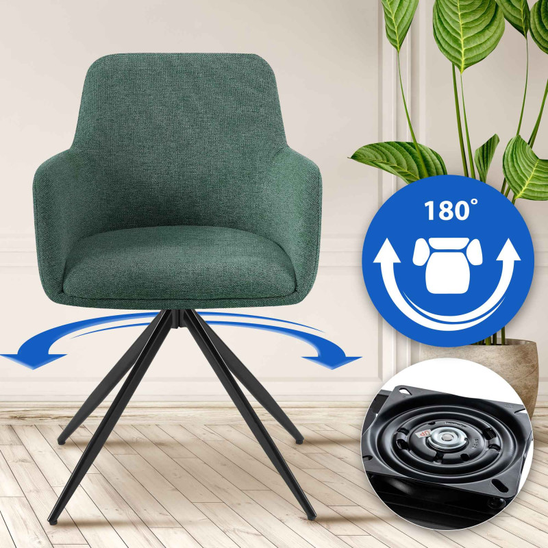 Conjunto de 2 cadeiras de sala de jantar Olema, tecido verde