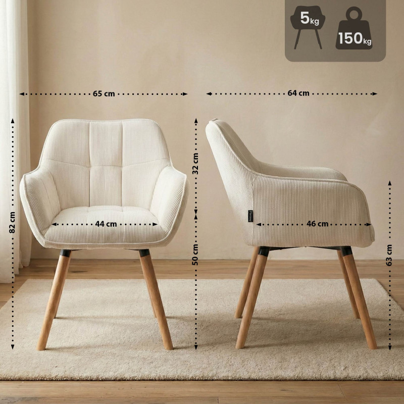 Chaise de salle à manger Vienna Cord, naturelle crème