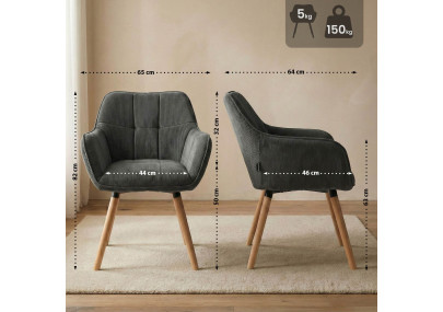 Chaise de salle à manger Vienna Cord, naturelle gris foncé