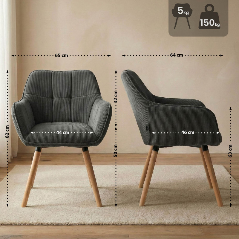 Silla de comedor Vienna Cord, gris oscuro natural