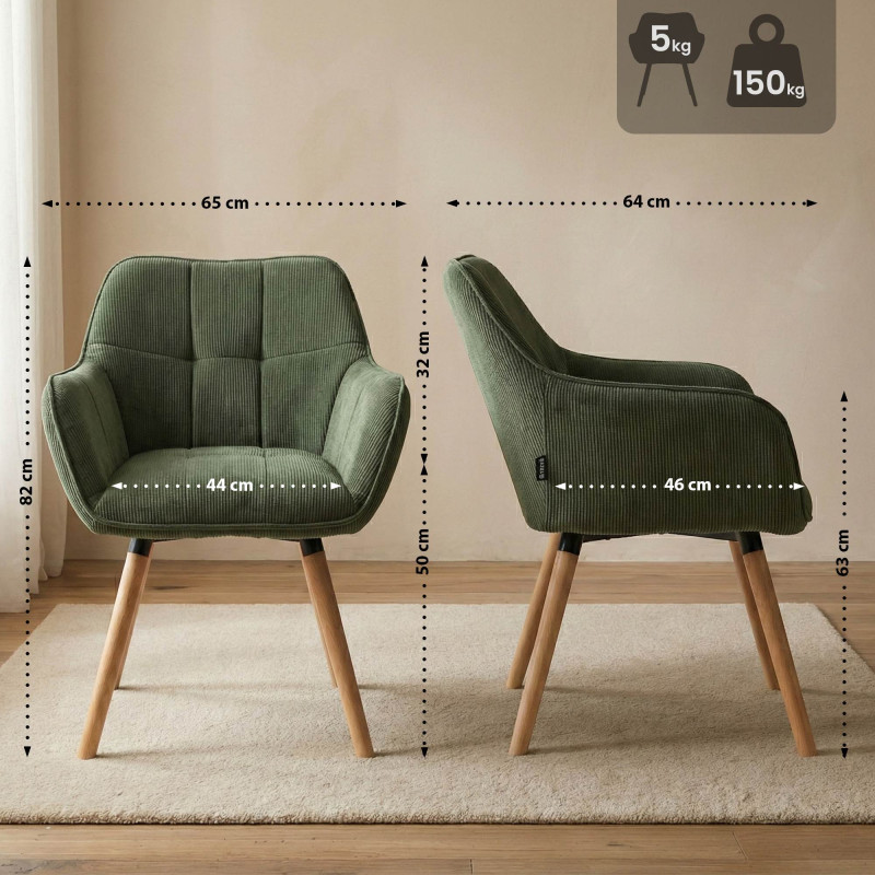 Chaise de salle à manger Vienna Cord, naturelle vert