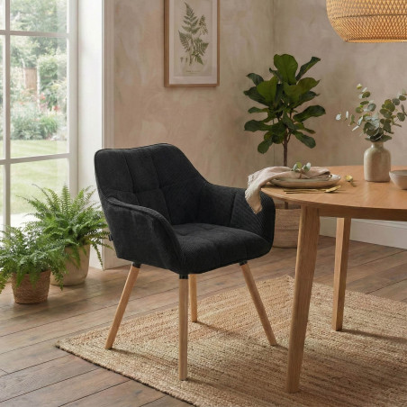 Silla de comedor Vienna Cord, negro natural