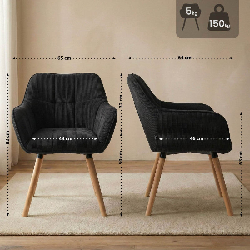 Silla de comedor Vienna Cord, negro natural