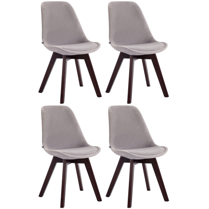 Ensemble de 4 chaises visiteurs Borneo V2, velours, gris noyer