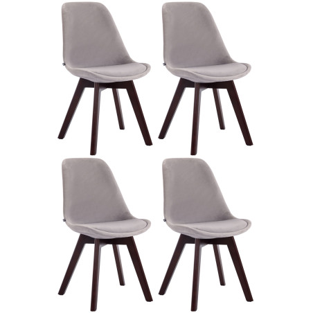 Ensemble de 4 chaises visiteurs Borneo V2, velours, gris noyer