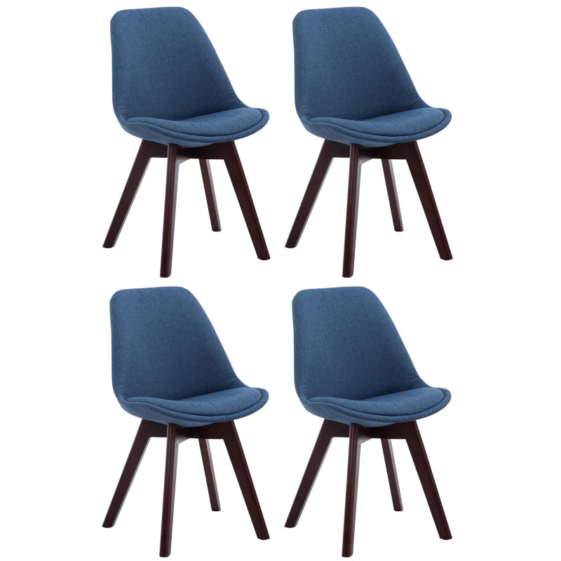 Ensemble de 4 chaises visiteurs Borneo V2 en tissu noyer bleu