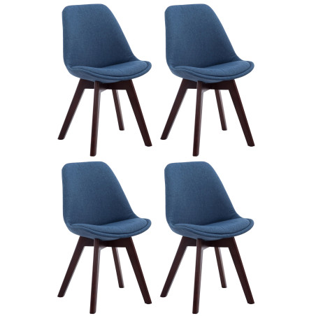 Ensemble de 4 chaises visiteurs Borneo V2 en tissu noyer bleu