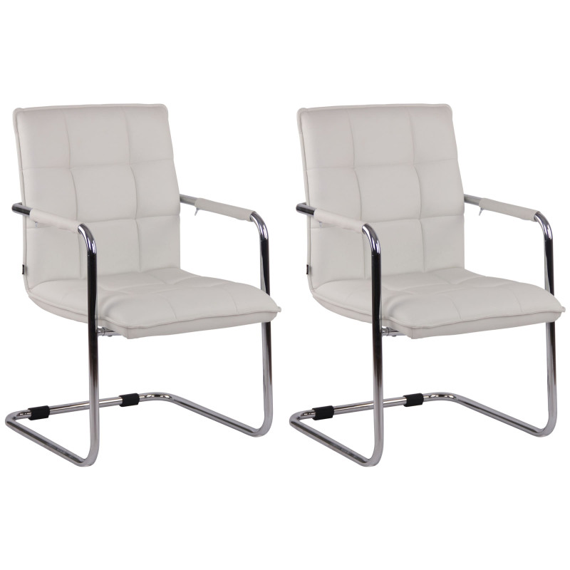 Ensemble de 2 chaises visiteurs Gandia, similicuir, chrome, blanc