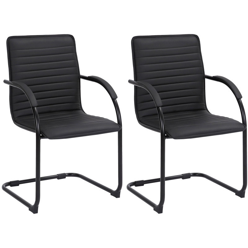 Lot de 2 chaises visiteurs Tira, similicuir, noir/noir