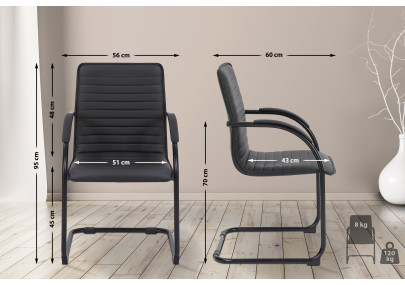 Lot de 2 chaises visiteurs Tira, similicuir, noir/noir