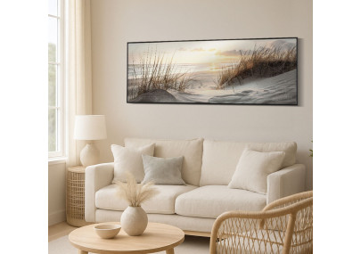 Tableau plage laqué A avec cadre – décoration murale bord de mer – 152 x 4 x 52 cm