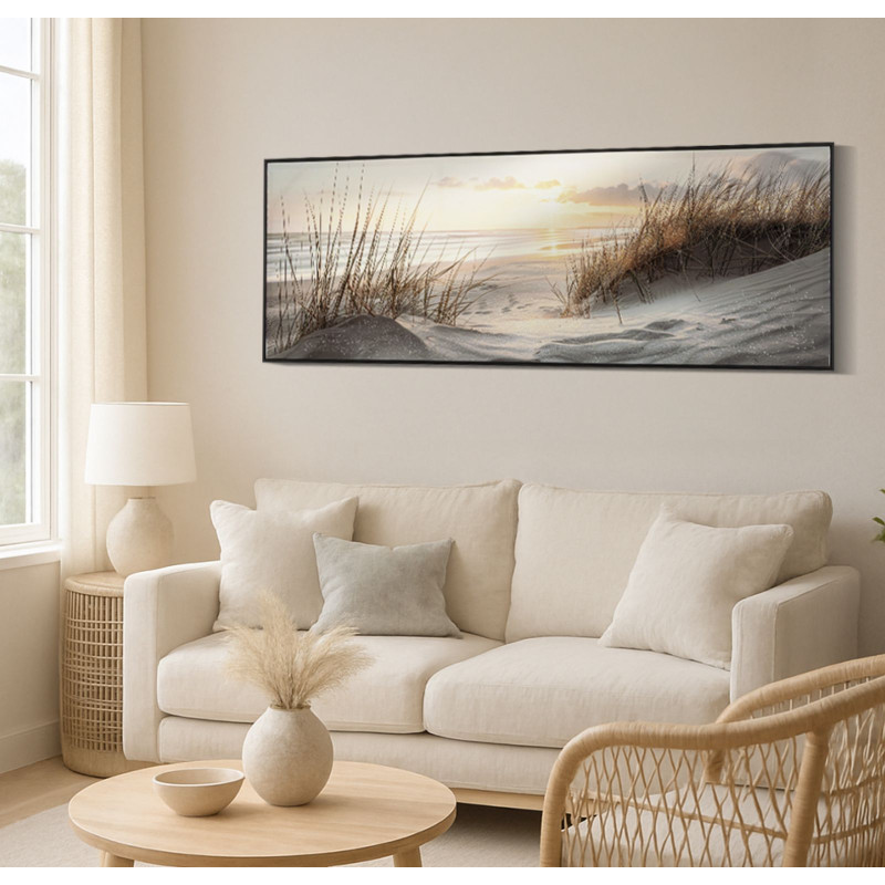 Tableau plage laqué A avec cadre – décoration murale bord de mer – 152 x 4 x 52 cm