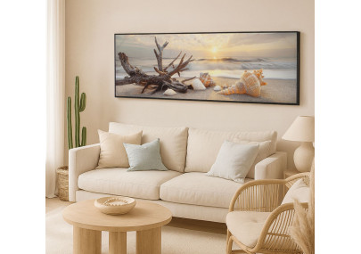 Tableau plage laqué B avec cadre – impression murale moderne – 152 x 4 x 52 cm