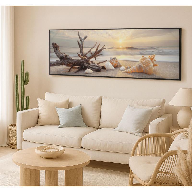 Tableau plage laqué B avec cadre – impression murale moderne – 152 x 4 x 52 cm