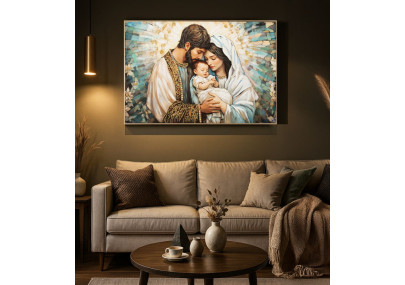 Tableau crèche laqué avec cadre – décoration murale moderne – 122 x 4 x 82 cm