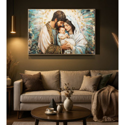 Tableau crèche laqué avec cadre – décoration murale moderne – 122 x 4 x 82 cm