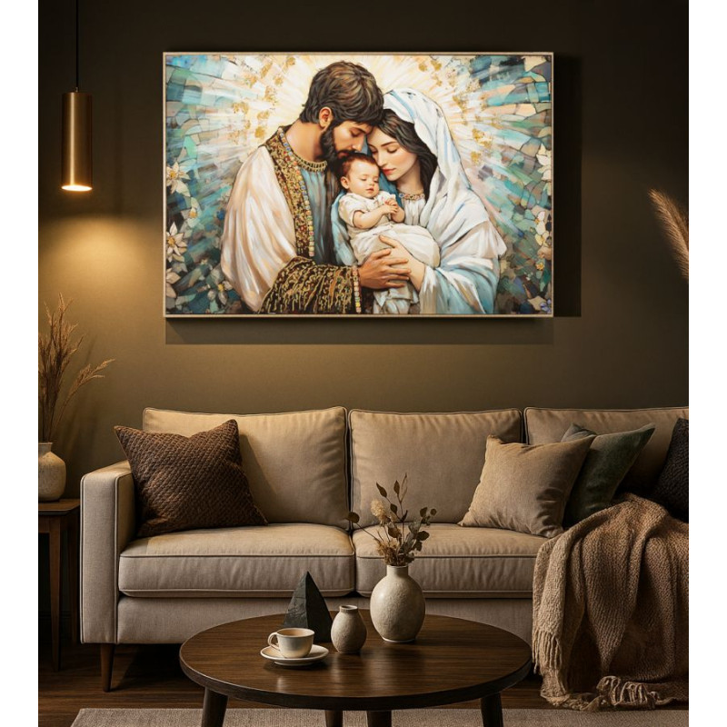 Tableau crèche laqué avec cadre – décoration murale moderne – 122 x 4 x 82 cm