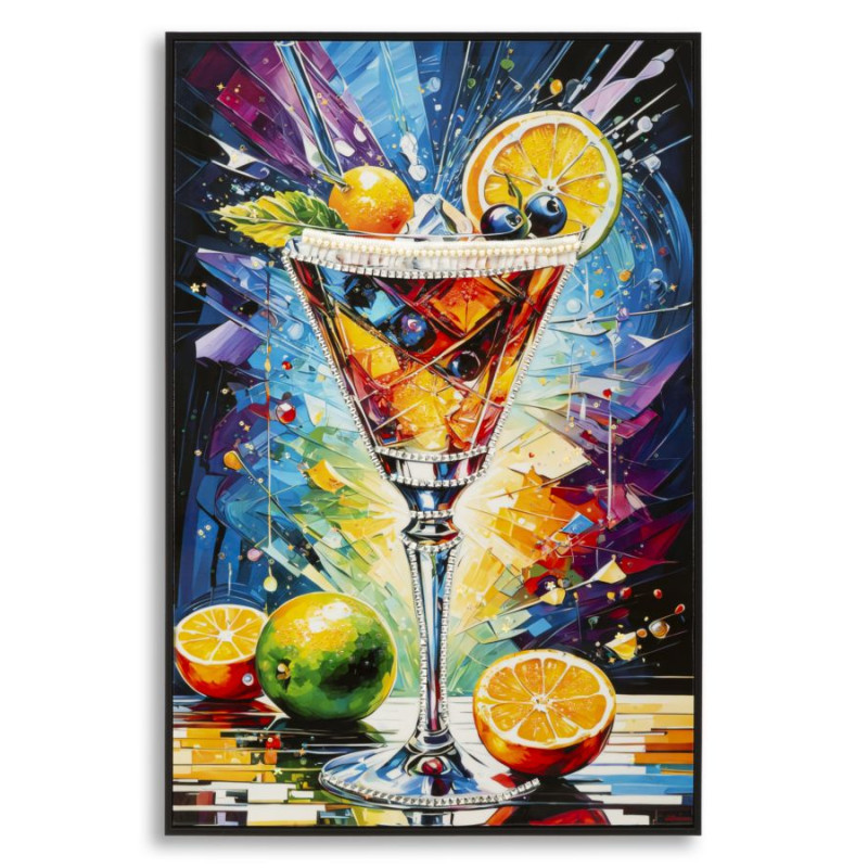 Tableau cocktail laqué A avec cadre – art mural moderne – 62 x 3,5 x 92 cm