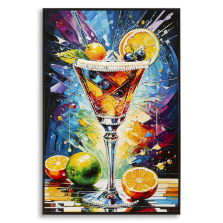 Tableau cocktail laqué A avec cadre – art mural moderne – 62 x 3,5 x 92 cm