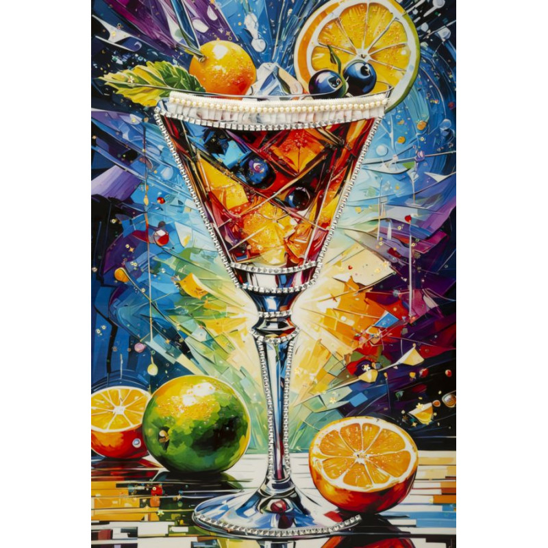 Tableau cocktail laqué A avec cadre – art mural moderne – 62 x 3,5 x 92 cm