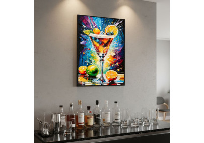 Tableau cocktail laqué A avec cadre – art mural moderne – 62 x 3,5 x 92 cm