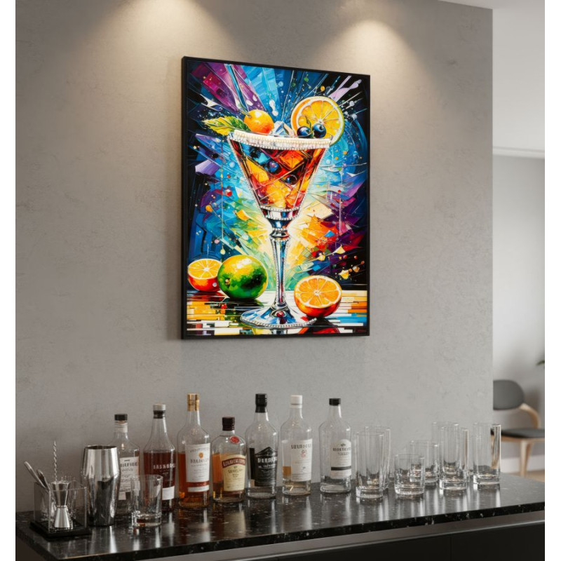 Tableau cocktail laqué A avec cadre – art mural moderne – 62 x 3,5 x 92 cm