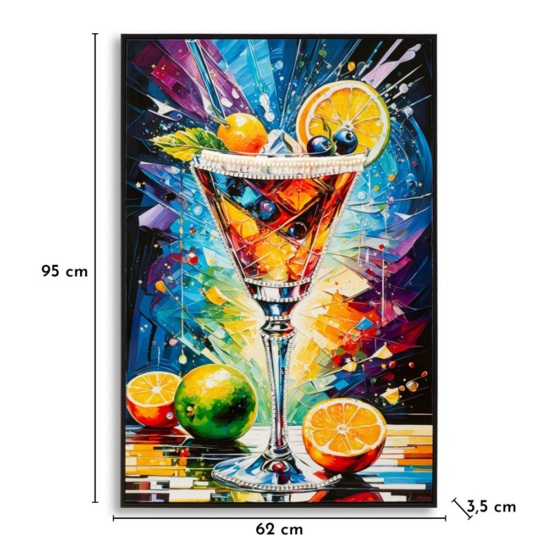 Tableau cocktail laqué A avec cadre – art mural moderne – 62 x 3,5 x 92 cm