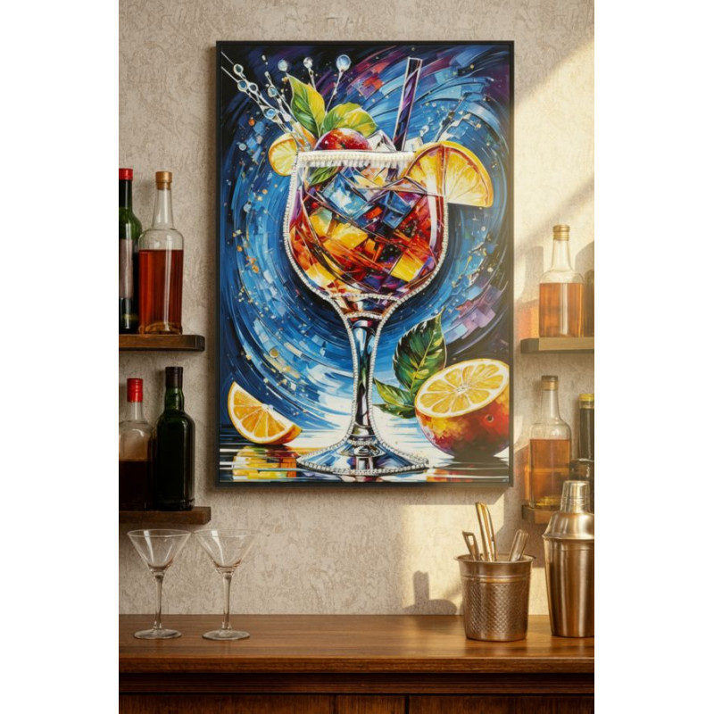 Tableau cocktail laqué B avec cadre – décoration murale design – 62 x 3,5 x 92 cm