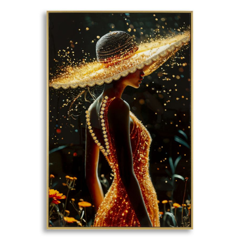 Tableau enluminé laqué avec cadre – impression artistique moderne – 62 x 3,5 x 92 cm