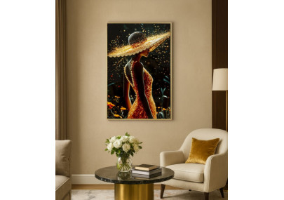 Tableau enluminé laqué avec cadre – impression artistique moderne – 62 x 3,5 x 92 cm