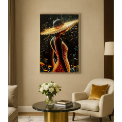 Tableau enluminé laqué avec cadre – impression artistique moderne – 62 x 3,5 x 92 cm