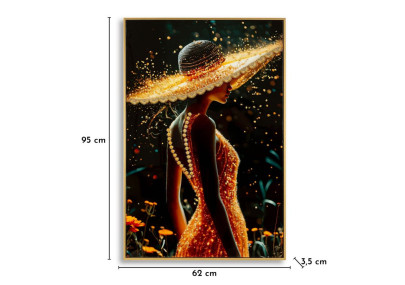 Tableau enluminé laqué avec cadre – impression artistique moderne – 62 x 3,5 x 92 cm