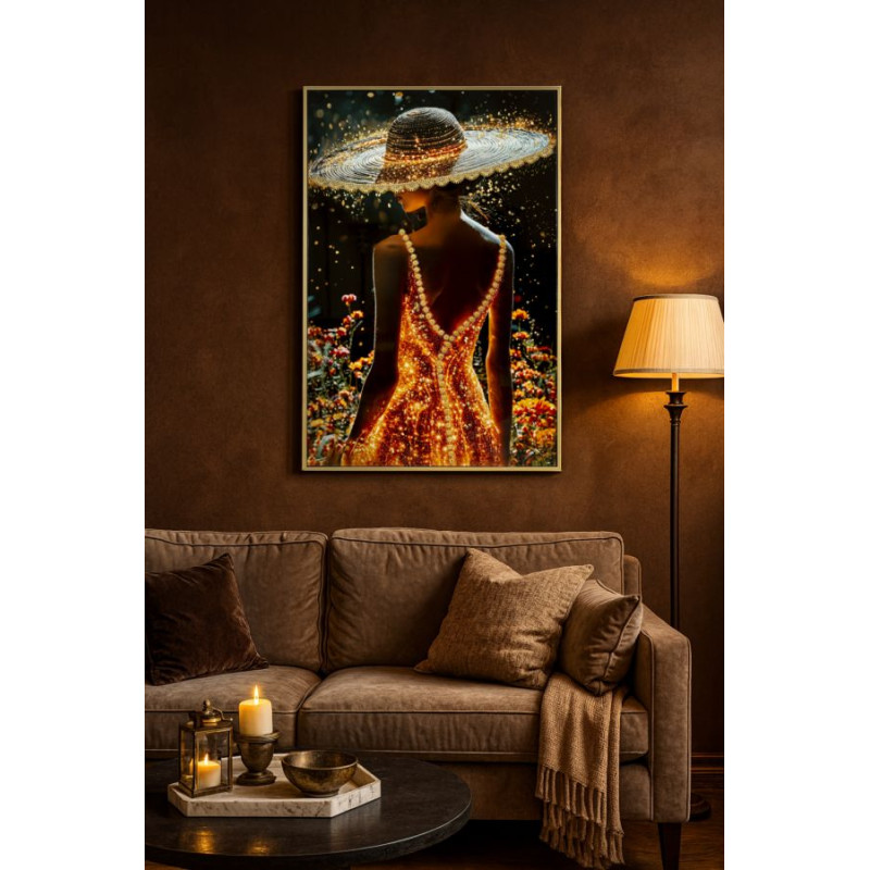 Tableau enluminé laqué B avec cadre – art mural contemporain – 62 x 3,5 x 92 cm