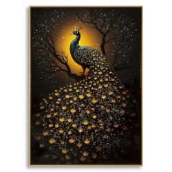 Tableau paon laqué avec cadre – décoration murale élégante – 70 x 4 x 100 cm