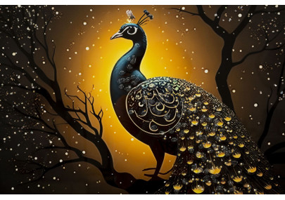 Tableau paon laqué avec cadre – décoration murale élégante – 70 x 4 x 100 cm