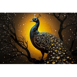 Tableau paon laqué avec cadre – décoration murale élégante – 70 x 4 x 100 cm