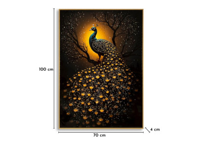 Tableau paon laqué avec cadre – décoration murale élégante – 70 x 4 x 100 cm