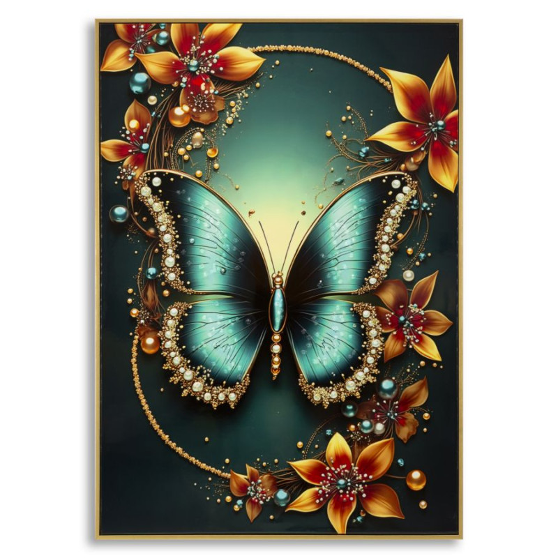 Tableau papillon laqué avec cadre – art mural moderne – 70 x 4 x 100 cm