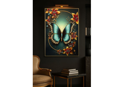 Tableau papillon laqué avec cadre – art mural moderne – 70 x 4 x 100 cm